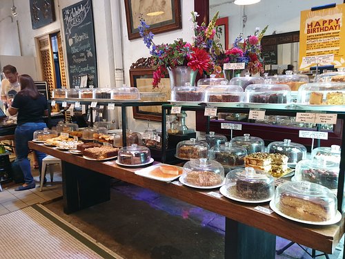 Cake display counter at ChinaHouse cafe on Beach Street, Penang