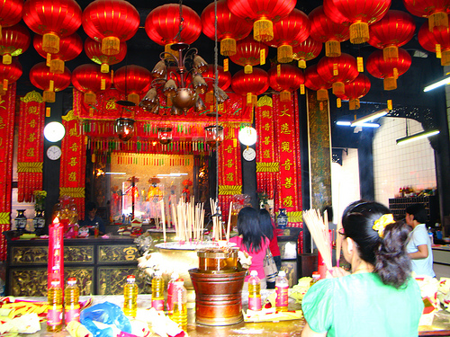 Incense smoke rising inside Kuan Yin Teng temple on Jalan Masjid Kapitan Keling, Penang