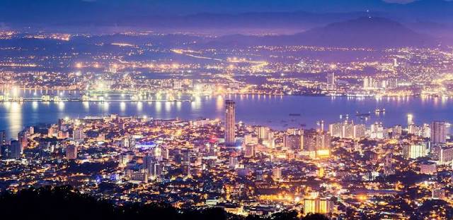 George Town city lights seen from Penang Hill at night