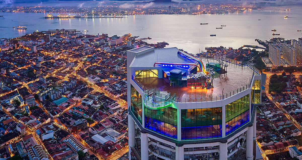 Rainbow Skywalk glass walkway at The Top KOMTAR overlooking George Town at night