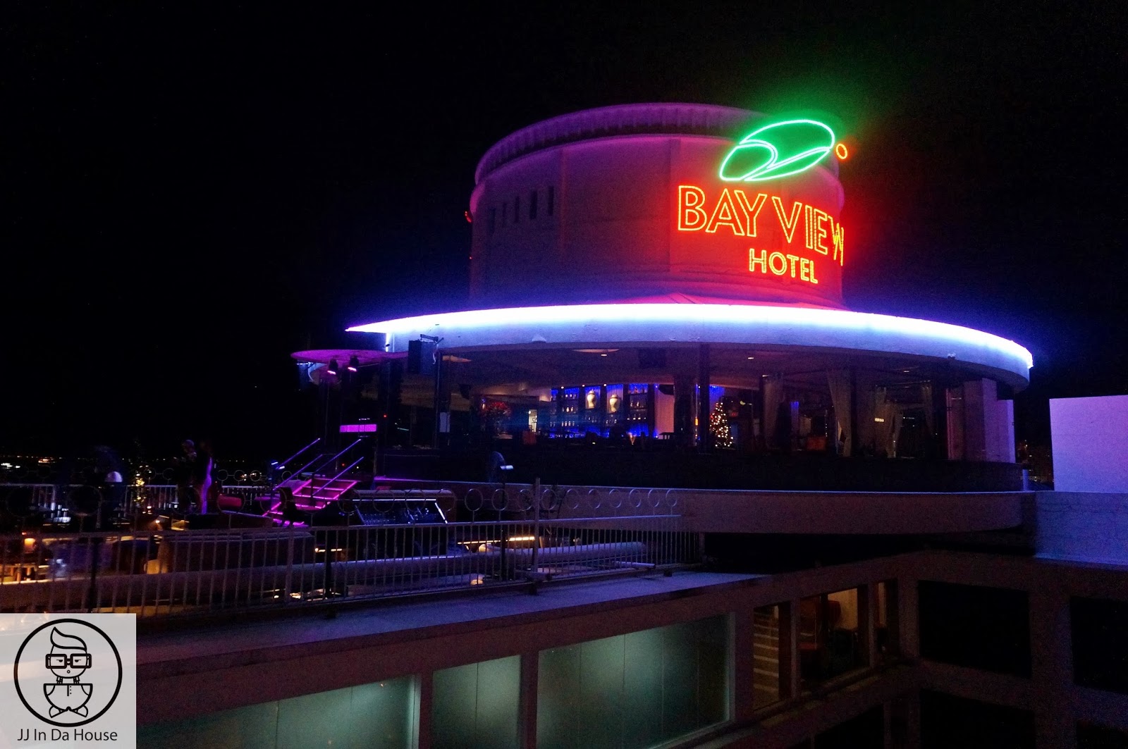 Three Sixty sky bar at Bayview Hotel Penang with a 360-degree view of George Town at dusk