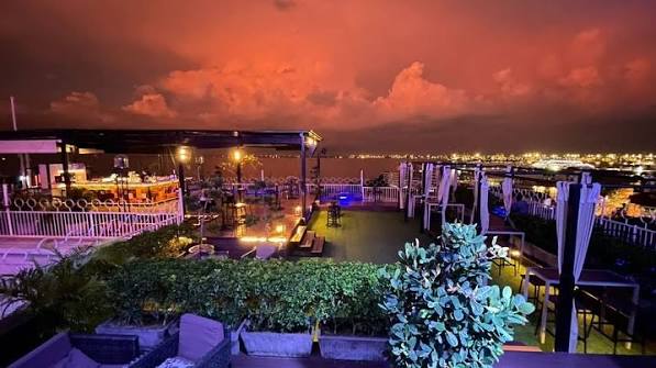 Three Sixty Revolving Rooftop Bar panoramic night view from Bayview Hotel, George Town, Penang